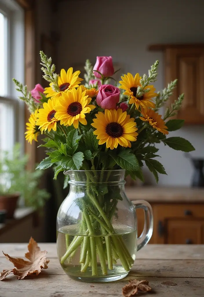 25 Big Glass Jug Decor Ideas for Farmhouse and Vintage Homes 1 25 Big Glass Jug Decor Ideas for Farmhouse and Vintage Homes - 1. Seasonal Flower Arrangement