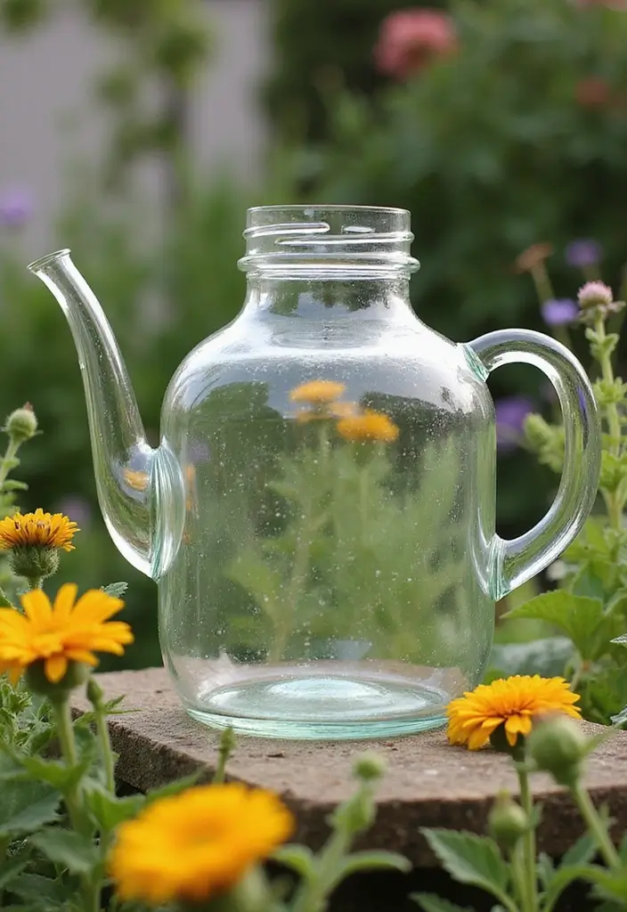 25 Big Glass Jug Decor Ideas for Farmhouse and Vintage Homes 20 25 Big Glass Jug Decor Ideas for Farmhouse and Vintage Homes - 10. Garden Watering Jug