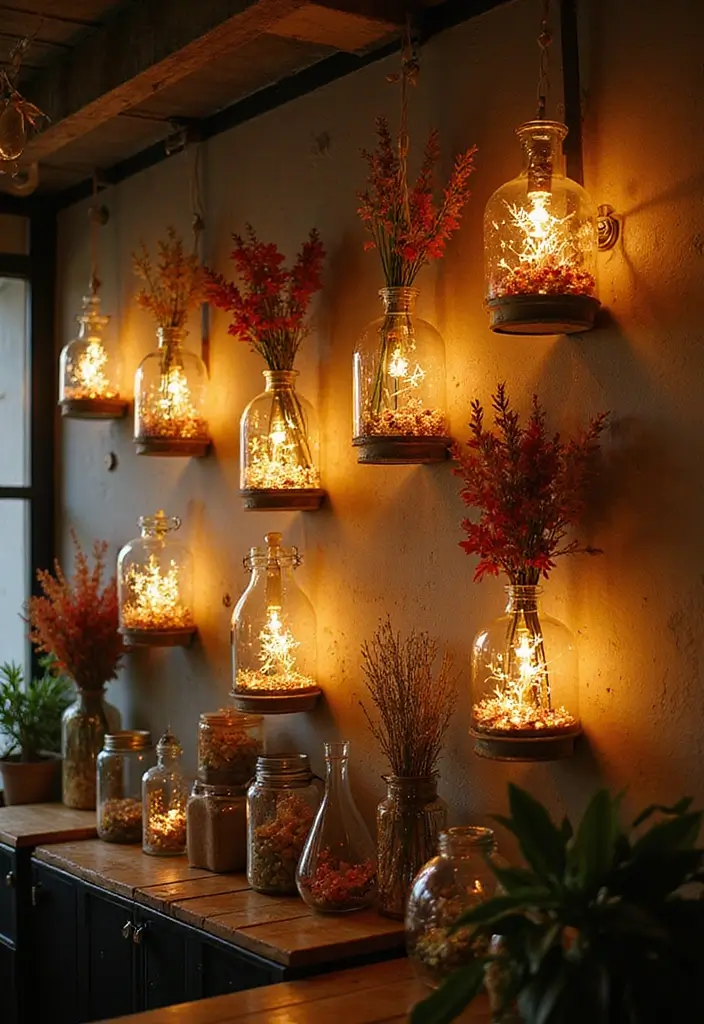 25 Big Glass Jug Decor Ideas for Farmhouse and Vintage Homes 34 25 Big Glass Jug Decor Ideas for Farmhouse and Vintage Homes - 16. Creative Wall Art