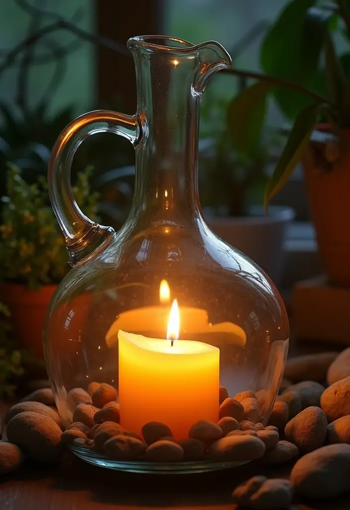 25 Big Glass Jug Decor Ideas for Farmhouse and Vintage Homes 2 25 Big Glass Jug Decor Ideas for Farmhouse and Vintage Homes - 2. Rustic Candle Holder