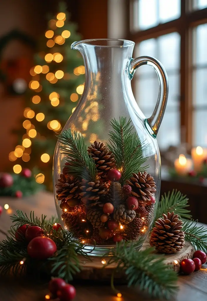 25 Big Glass Jug Decor Ideas for Farmhouse and Vintage Homes 58 25 Big Glass Jug Decor Ideas for Farmhouse and Vintage Homes - 22. Winter Decor with Pinecones