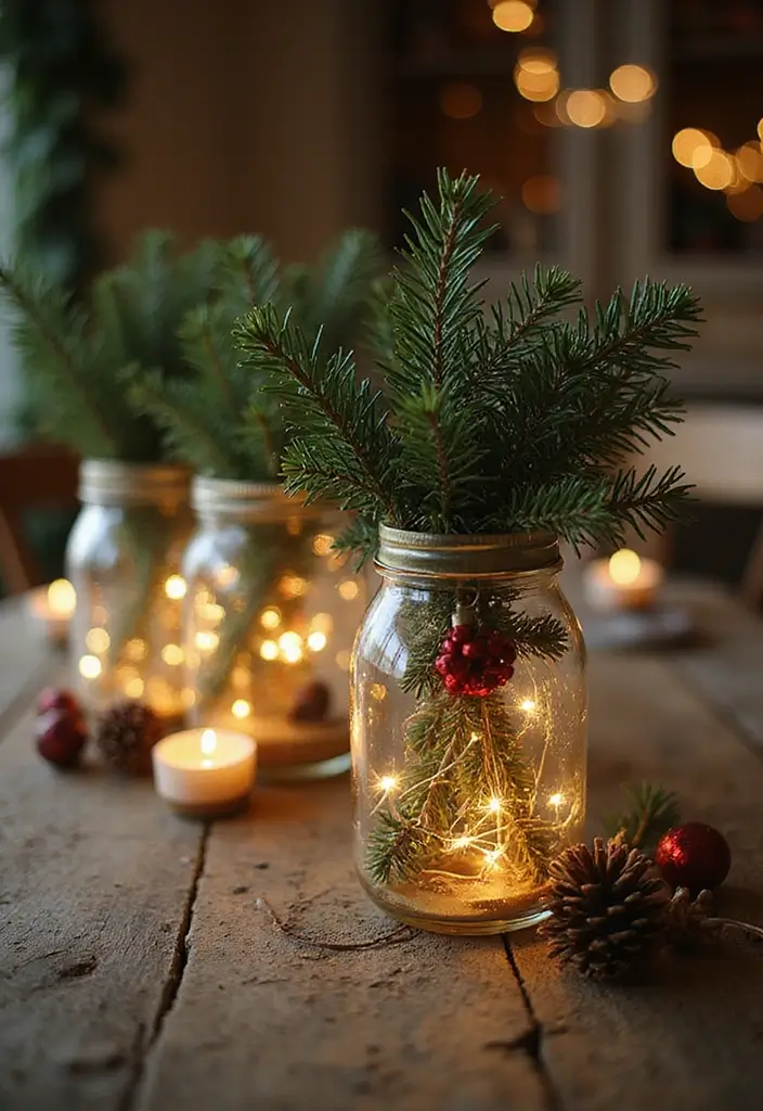 25 Christmas Glass Vase Decor Ideas for Festive Homes - 12. Vintage Glass Jar Centerpieces