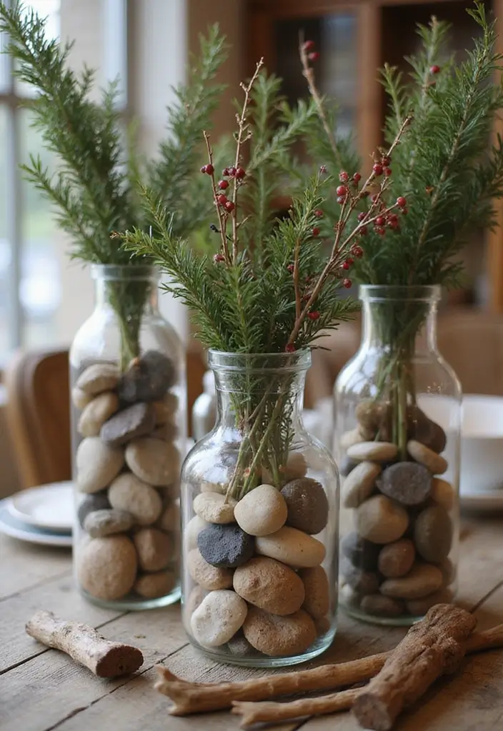 25 Christmas Glass Vase Decor Ideas for Festive Homes - 14. Natural Elements and Textures