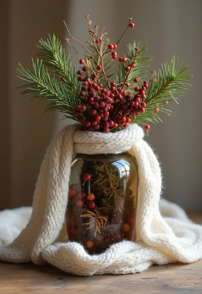 25 Christmas Glass Vase Decor Ideas for Festive Homes - 16. Layered Fabric and Glass