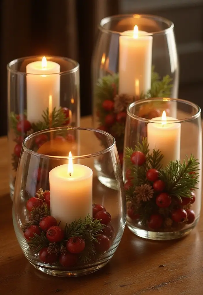 25 Christmas Glass Vase Decor Ideas for Festive Homes - 3. Elegant Candlelit Vases