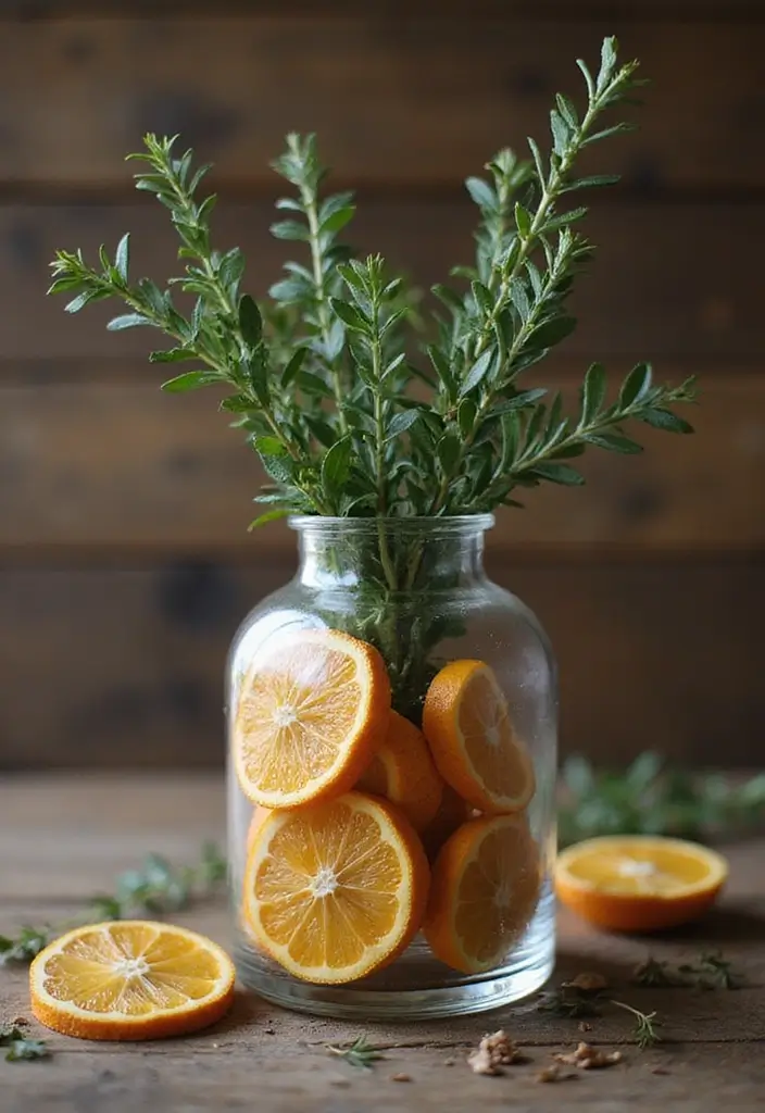 25 Christmas Glass Vase Decor Ideas for Festive Homes - 4. Dried Citrus and Herb Display