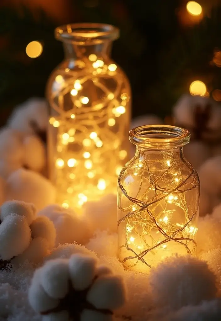 25 Christmas Glass Vase Decor Ideas for Festive Homes - 7. Twinkling Fairy Lights in Vases