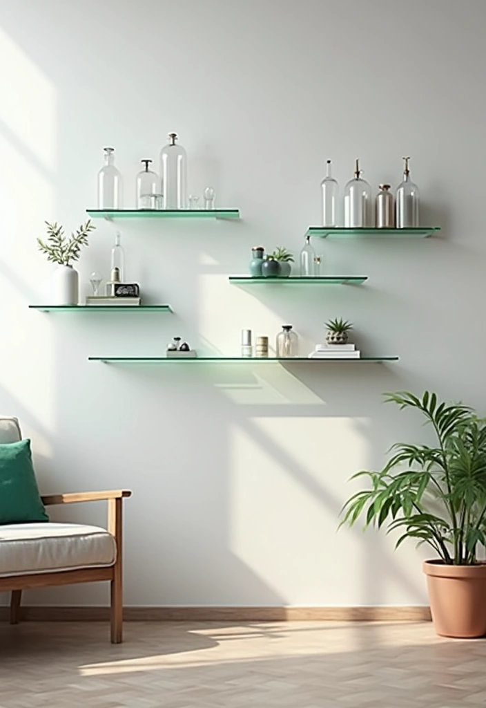 25 Clear Glass Bottle Decor Ideas for Minimalist Interiors 90 25 Clear Glass Bottle Decor Ideas for Minimalist Interiors - 18. Floating Glass Bottle Shelf