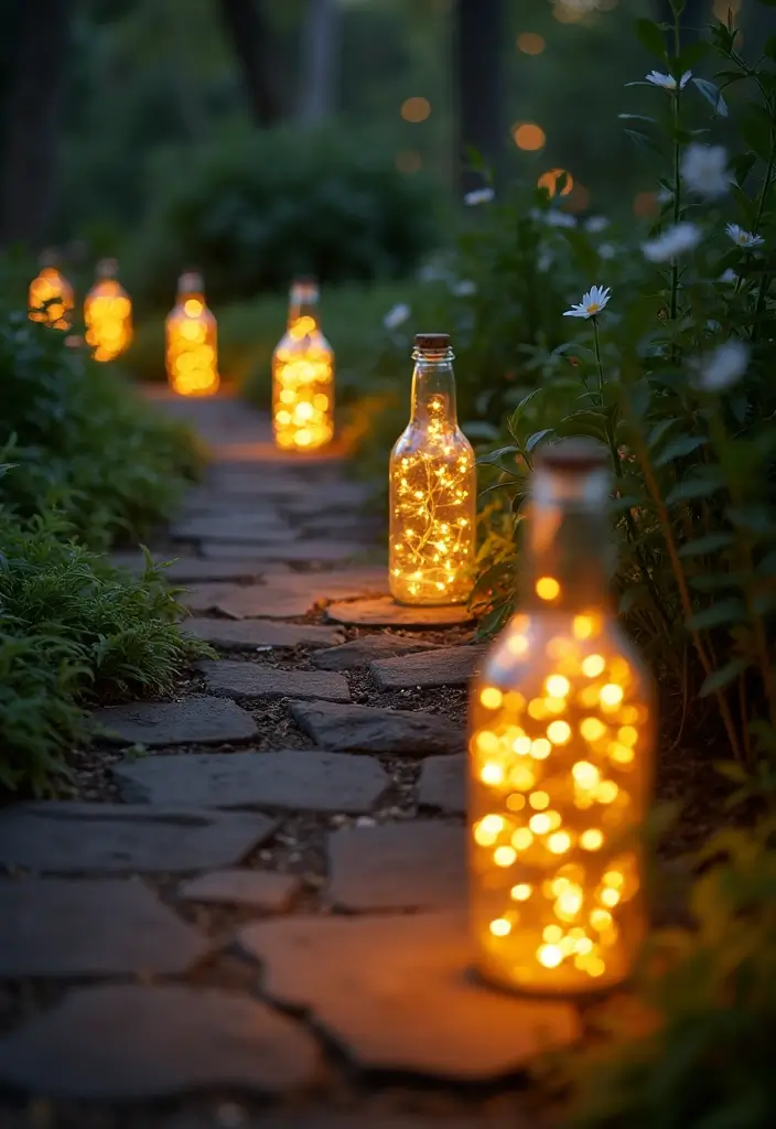 25 Clear Glass Bottle Decor Ideas for Minimalist Interiors 101 25 Clear Glass Bottle Decor Ideas for Minimalist Interiors - 23. Garden Pathway Lights