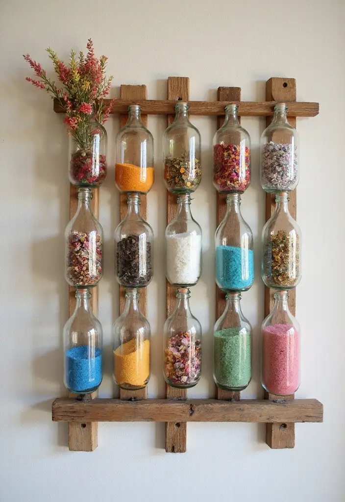 25 Clear Glass Bottle Decor Ideas for Minimalist Interiors 22 25 Clear Glass Bottle Decor Ideas for Minimalist Interiors - 4. Wall Art with Bottles