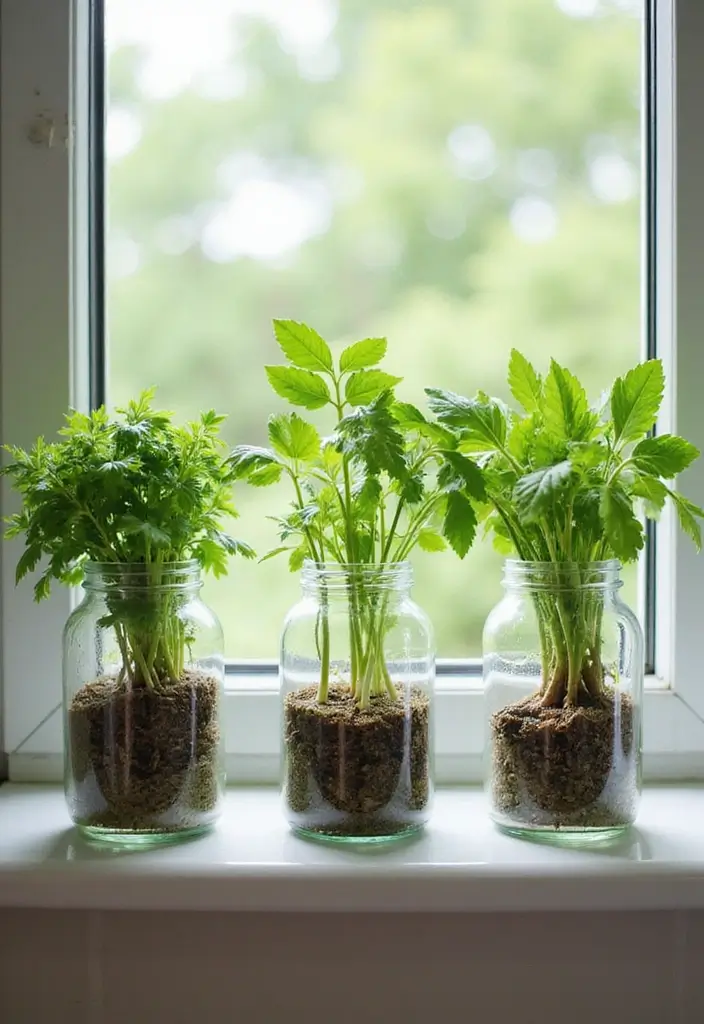 25 Clear Glass Bottle Decor Ideas for Minimalist Interiors 36 25 Clear Glass Bottle Decor Ideas for Minimalist Interiors - 6. Bottle Herb Garden