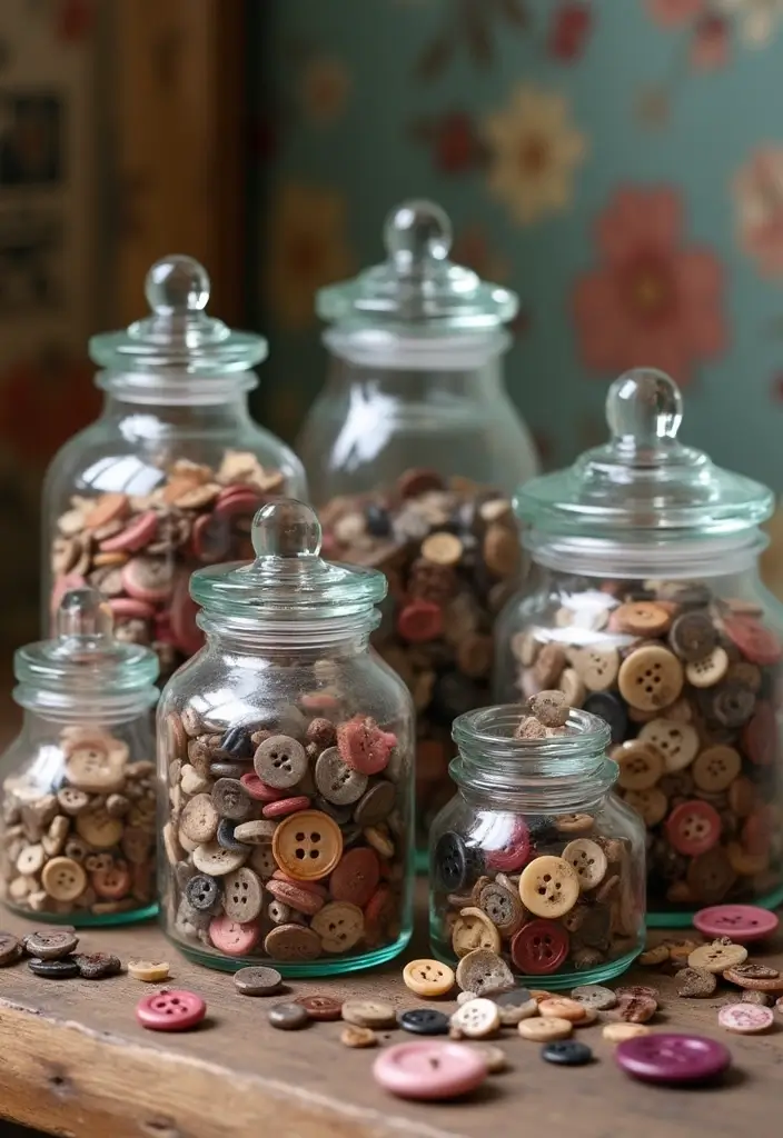 25 Creative Ideas for What to Put in Glass Jars for Stylish Home Decor 48 25 Creative Ideas for What to Put in Glass Jars for Stylish Home Decor - 10. Vintage Buttons Collection