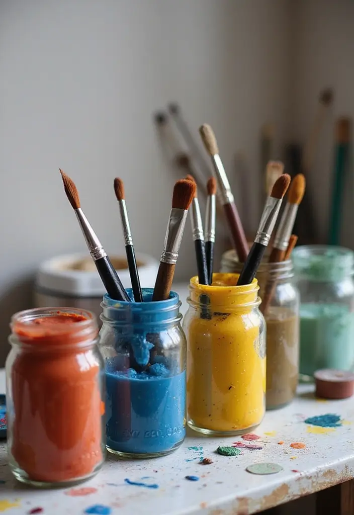 25 Creative Ideas for What to Put in Glass Jars for Stylish Home Decor 50 25 Creative Ideas for What to Put in Glass Jars for Stylish Home Decor - 12. Artistic Paints and Brushes