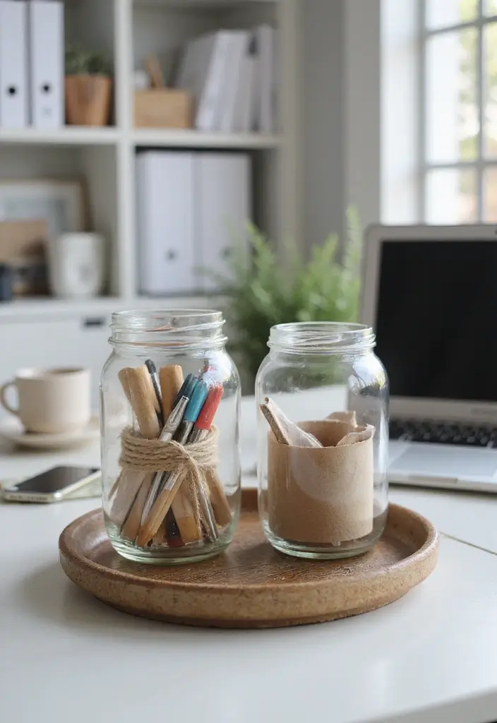 25 Creative Ideas for What to Put in Glass Jars for Stylish Home Decor 52 25 Creative Ideas for What to Put in Glass Jars for Stylish Home Decor - 14. Creative Desk Organizers