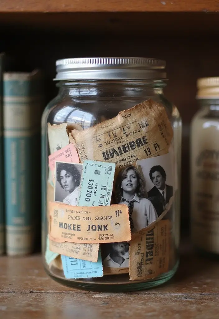 25 Creative Ideas for What to Put in Glass Jars for Stylish Home Decor 74 25 Creative Ideas for What to Put in Glass Jars for Stylish Home Decor - 22. Vintage Memorabilia Display