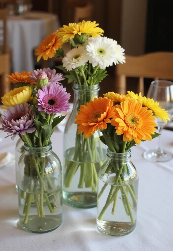 25 DIY Glass Bottle Wedding Decor Ideas That Guests Will Love - 10. Glass Bottle Floral Arrangements