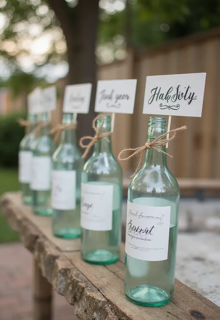 25 DIY Glass Bottle Wedding Decor Ideas That Guests Will Love - 11. Glass Bottle Signage