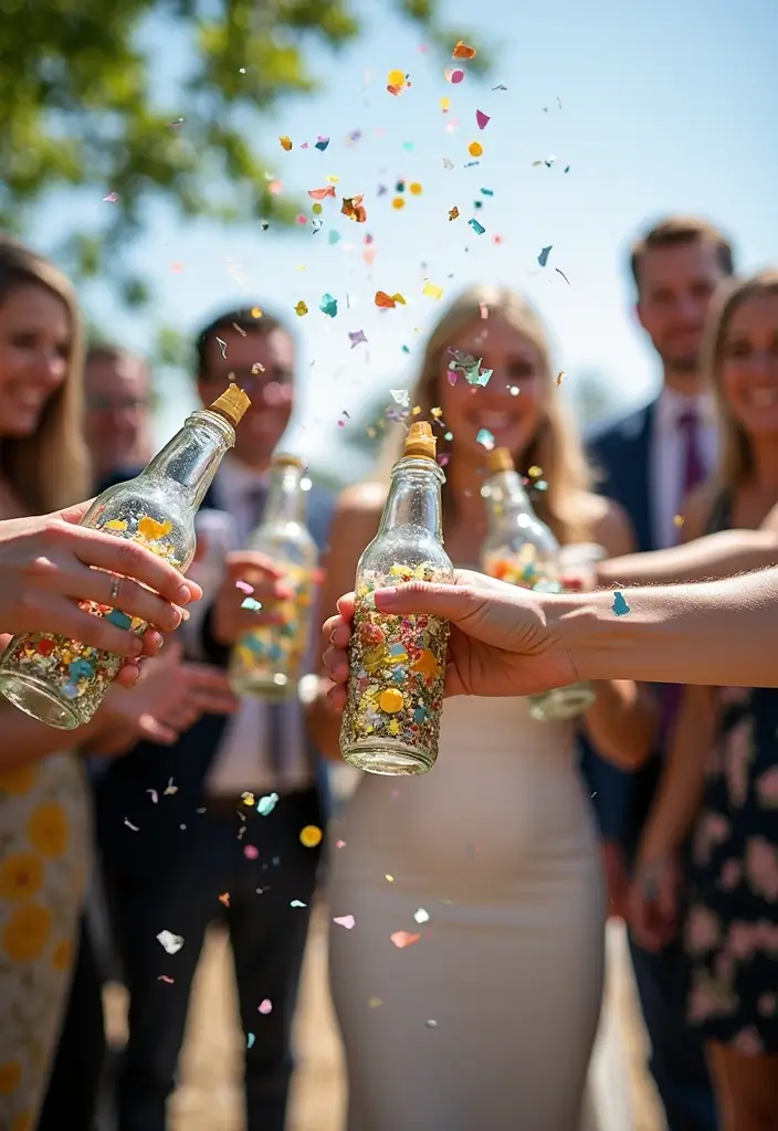 25 DIY Glass Bottle Wedding Decor Ideas That Guests Will Love - 18. Glass Bottle Confetti Launchers