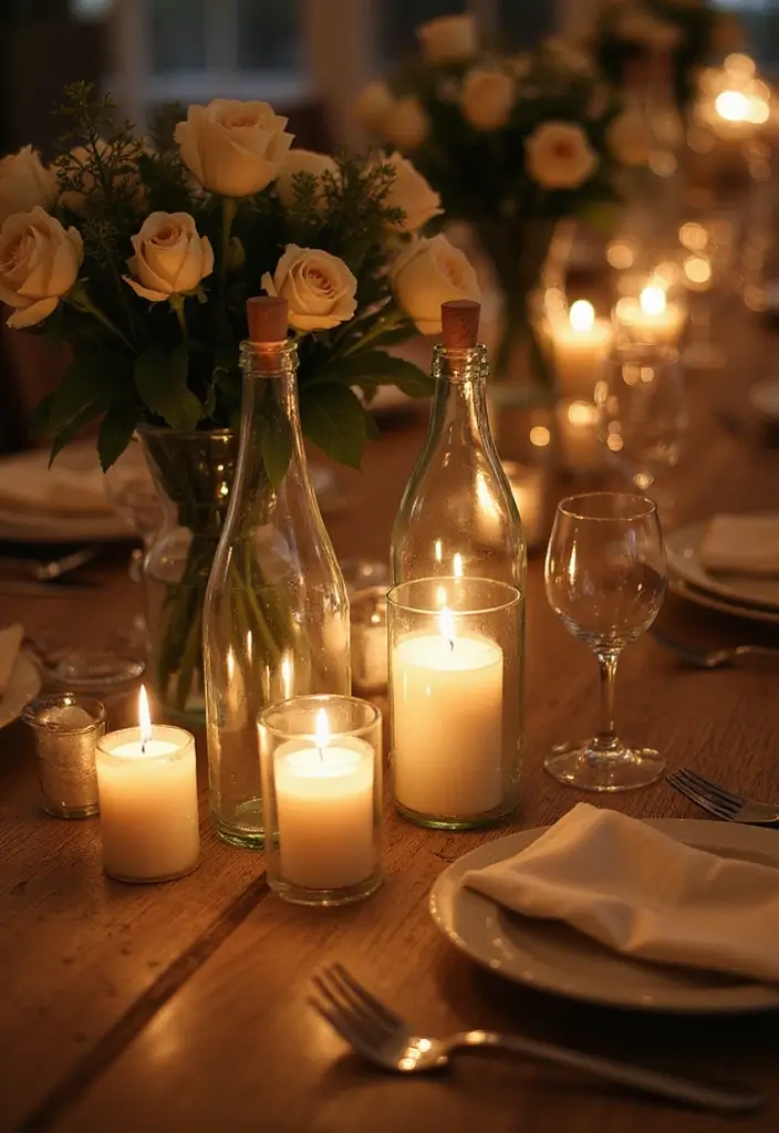 25 DIY Glass Bottle Wedding Decor Ideas That Guests Will Love - 2. Glass Bottle Candle Holders