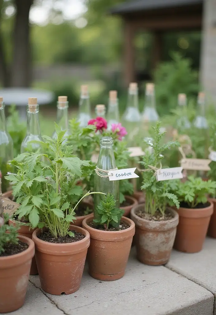 25 DIY Glass Bottle Wedding Decor Ideas That Guests Will Love - 20. Glass Bottle Herb Markers