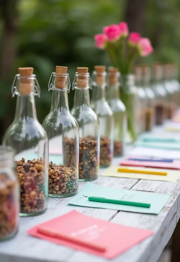 25 DIY Glass Bottle Wedding Decor Ideas That Guests Will Love - 22. Glass Bottle Memory Jars
