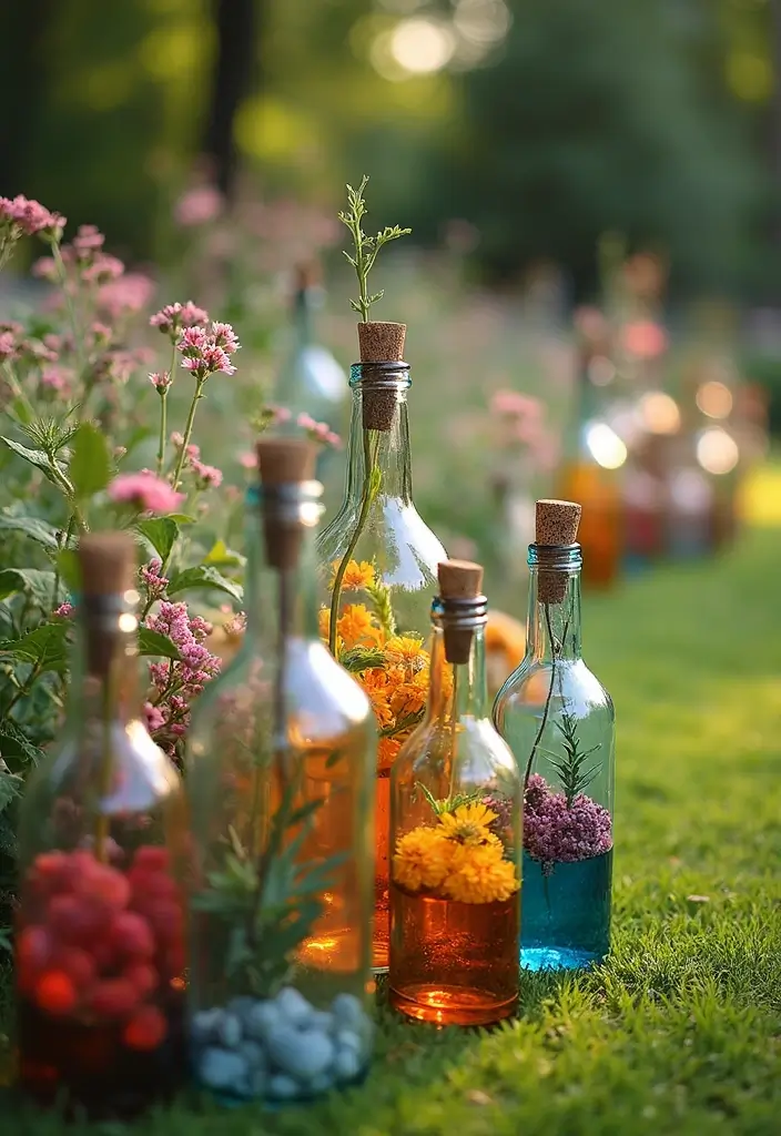 25 DIY Glass Bottle Wedding Decor Ideas That Guests Will Love - 25. Glass Bottle Garden Decorations