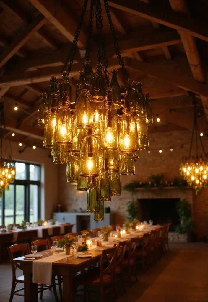 25 DIY Glass Bottle Wedding Decor Ideas That Guests Will Love - 8. DIY Glass Bottle Chandeliers