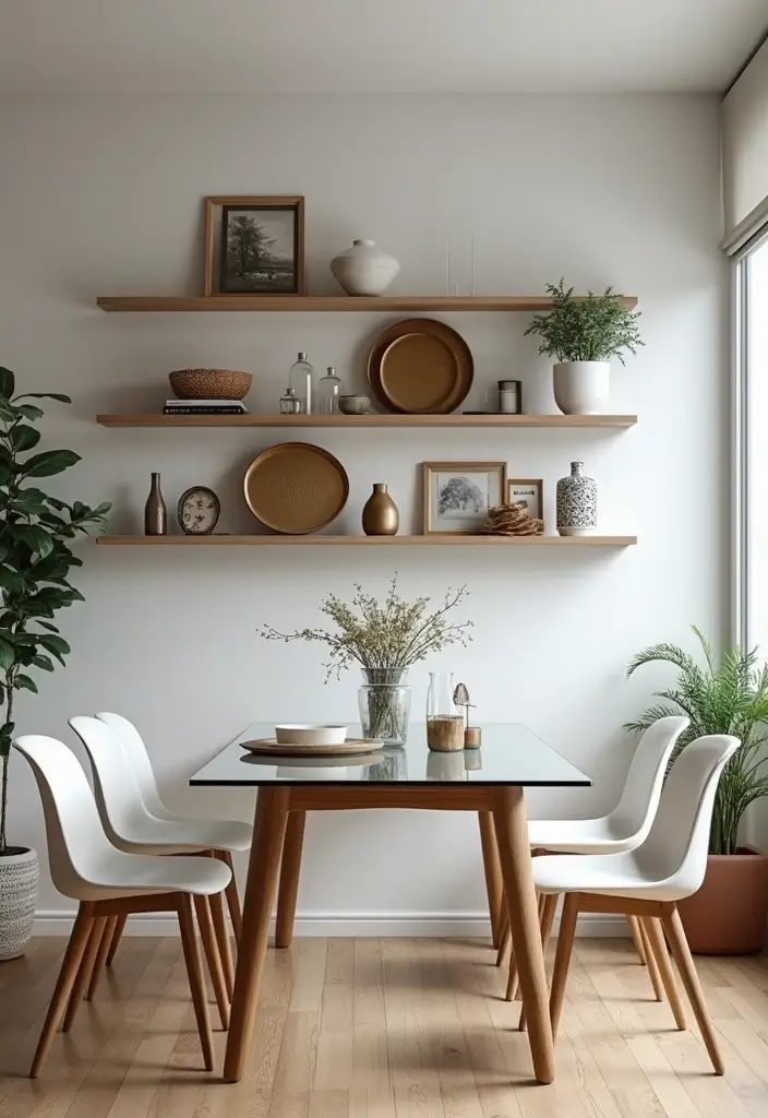 25 Dining Room Decor Ideas with a Modern Glass Table 66 25 Dining Room Decor Ideas with a Modern Glass Table - 20. Floating Shelves