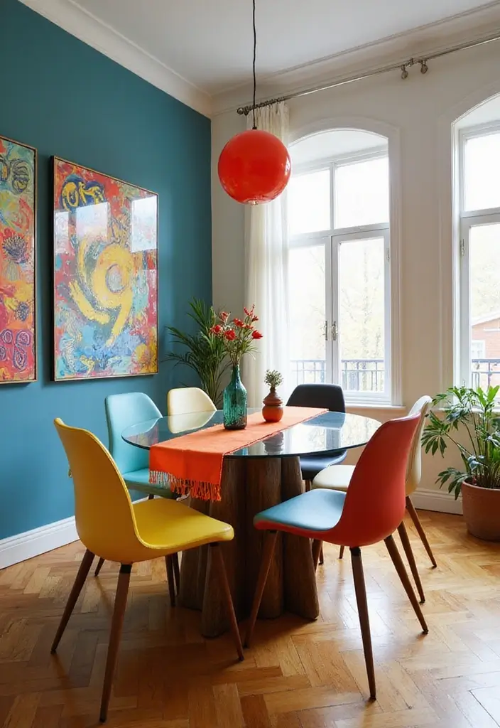 25 Dining Room Decor Ideas with a Modern Glass Table 15 25 Dining Room Decor Ideas with a Modern Glass Table - 3. Add a Pop of Color