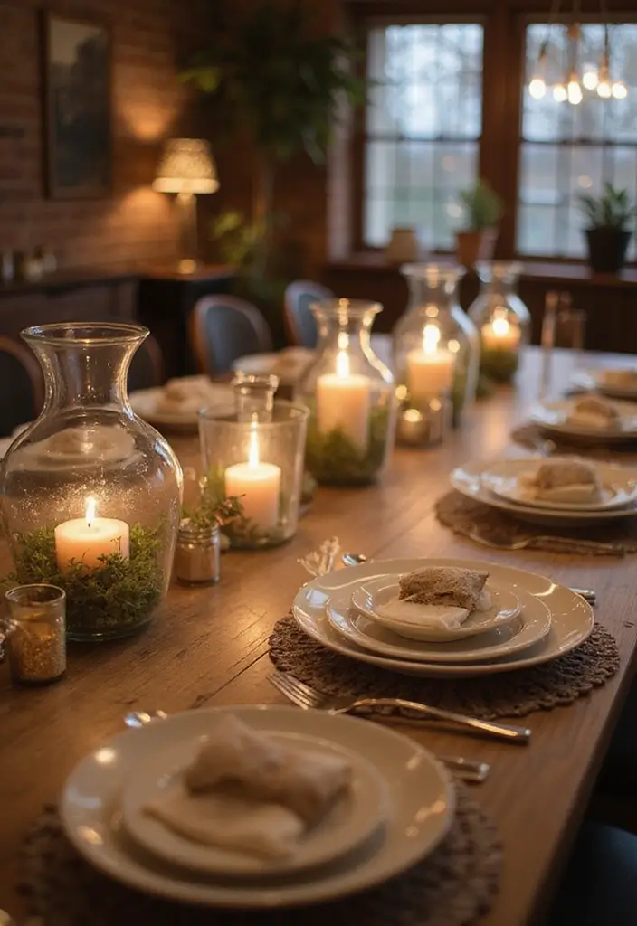 25 Farmhouse Decor Ideas Using Glass Jugs and Greenery 43 25 Farmhouse Decor Ideas Using Glass Jugs and Greenery - 15. Glass Jugs with Candle Arrangements