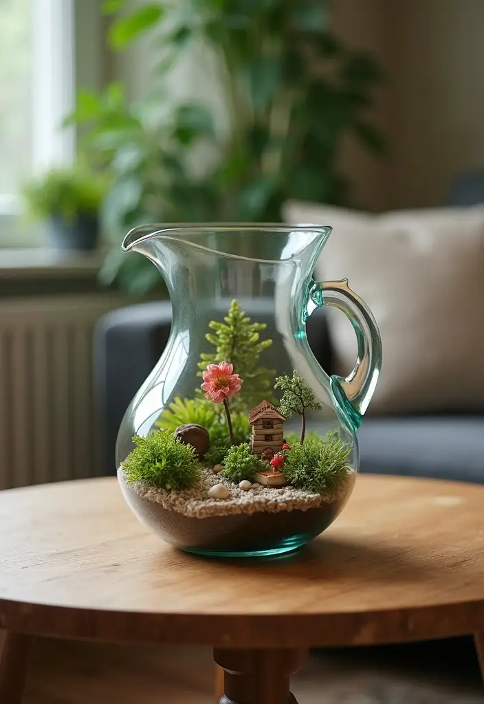 25 Farmhouse Decor Ideas Using Glass Jugs and Greenery 64 25 Farmhouse Decor Ideas Using Glass Jugs and Greenery - 20. Glass Jug with Fairy Garden