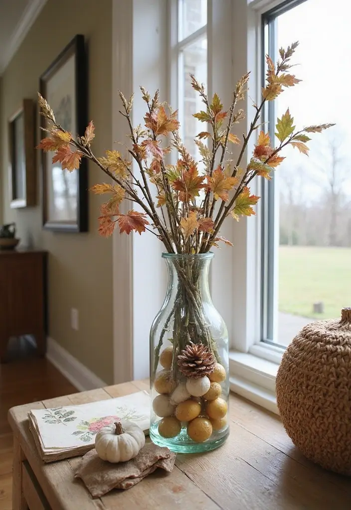 25 Farmhouse Decor Ideas Using Glass Jugs and Greenery 75 25 Farmhouse Decor Ideas Using Glass Jugs and Greenery - 25. Seasonal Glass Jug Arrangements