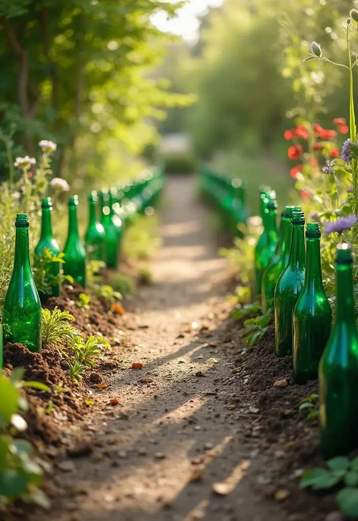 25 Glass Bottle Decor Ideas for Simple and Elegant Styling 74 25 Glass Bottle Decor Ideas for Simple and Elegant Styling - 14. Glass Bottles as Garden Edging