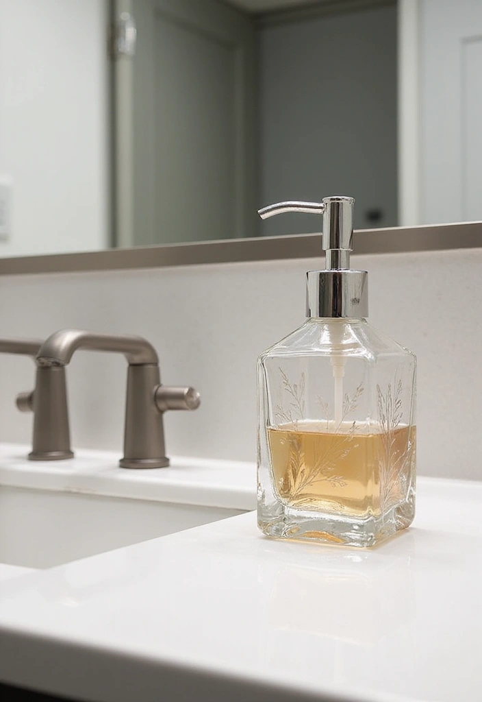 25 Glass Bottle Decor Ideas for Simple and Elegant Styling 75 25 Glass Bottle Decor Ideas for Simple and Elegant Styling - 15. Glass Bottle Soap Dispenser