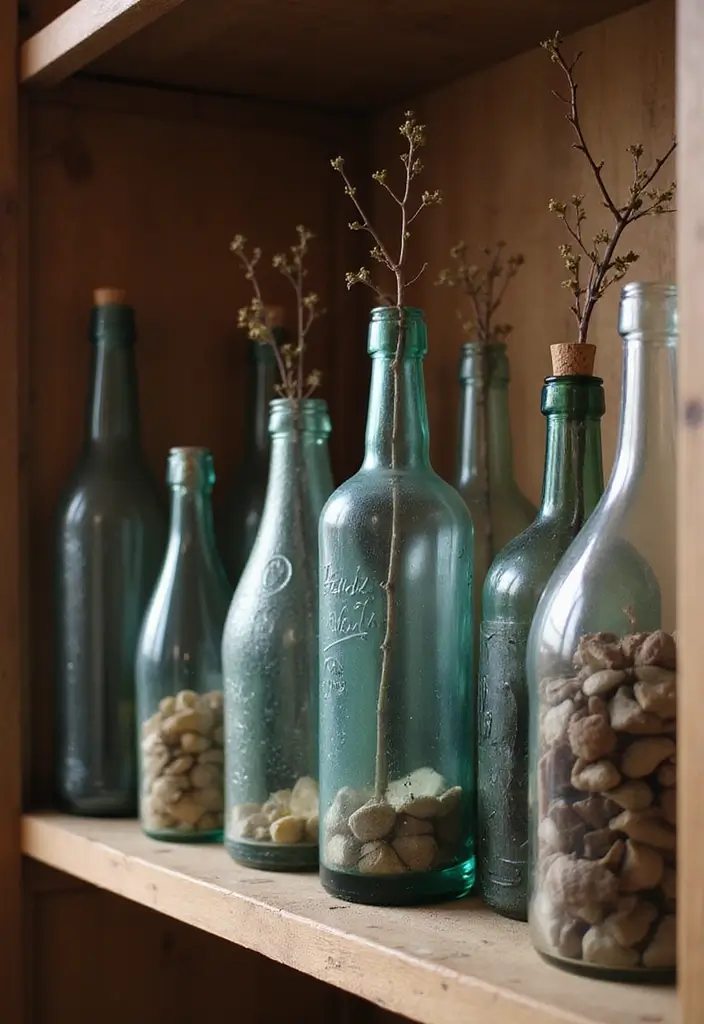 25 Glass Bottle Decor Ideas for Simple and Elegant Styling 8 25 Glass Bottle Decor Ideas for Simple and Elegant Styling - 2. Vintage Glass Bottle Displays