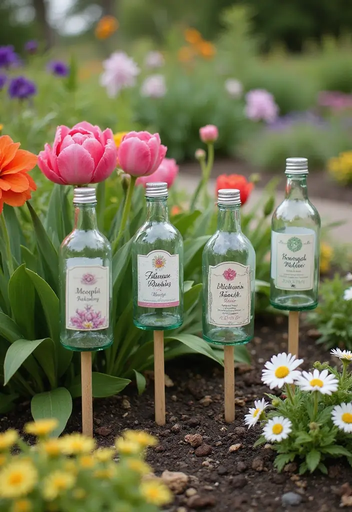 25 Glass Bottle Decor Ideas for Simple and Elegant Styling 80 25 Glass Bottle Decor Ideas for Simple and Elegant Styling - 20. Glass Bottle Garden Markers