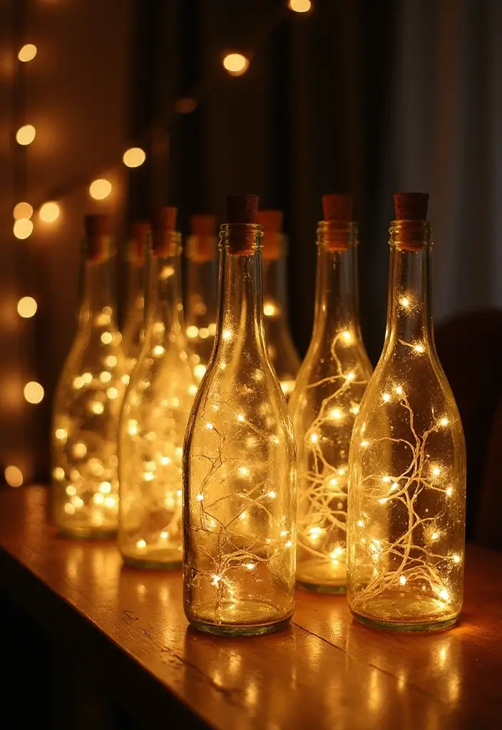 25 Glass Bottle Decor Ideas for Simple and Elegant Styling 84 25 Glass Bottle Decor Ideas for Simple and Elegant Styling - 22. Glass Bottle String Light Holders