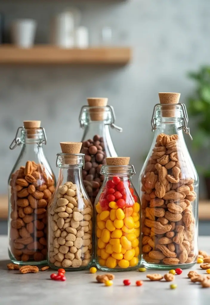 25 Glass Bottle Decor Ideas for Simple and Elegant Styling 95 25 Glass Bottle Decor Ideas for Simple and Elegant Styling - 25. Glass Bottle Snack Jars