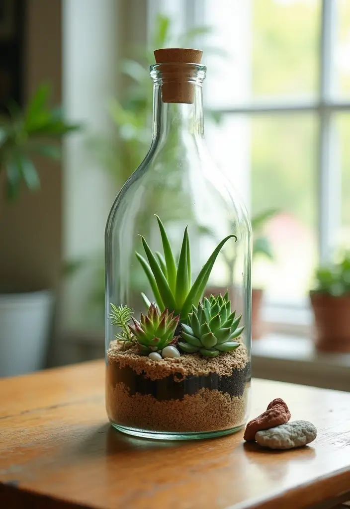 25 Glass Bottle Decor Ideas for Simple and Elegant Styling 29 25 Glass Bottle Decor Ideas for Simple and Elegant Styling - 5. Glass Bottle Terrarium