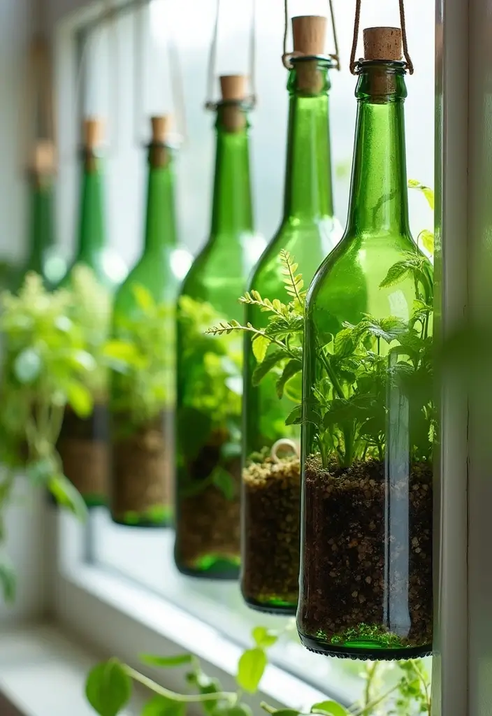 25 Glass Bottle Decor Ideas for Simple and Elegant Styling 51 25 Glass Bottle Decor Ideas for Simple and Elegant Styling - 9. Glass Bottle Planters