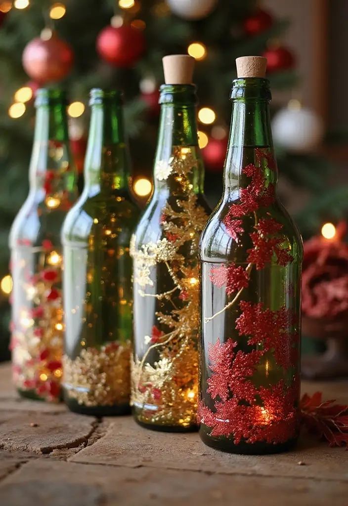 25 Glass Bottle Room Decor Ideas for a Soft Aesthetic Vibe 79 25 Glass Bottle Room Decor Ideas for a Soft Aesthetic Vibe - 19. Festive Holiday Bottle Decor