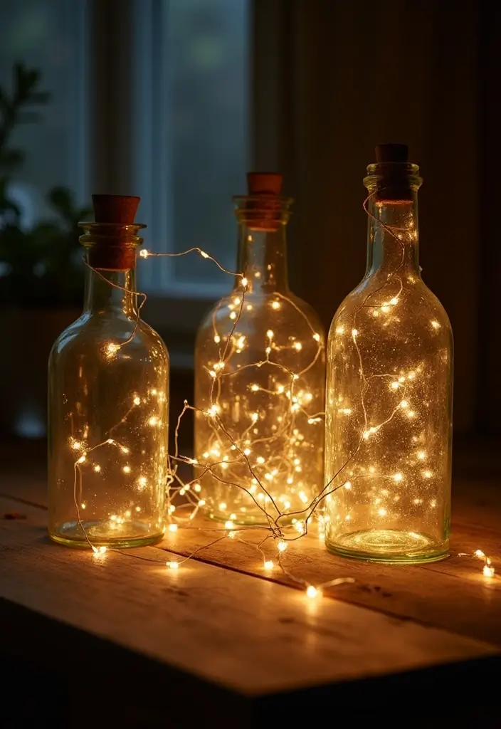 25 Glass Bottle Room Decor Ideas for a Soft Aesthetic Vibe 8 25 Glass Bottle Room Decor Ideas for a Soft Aesthetic Vibe - 2. Fairy Light Bottles