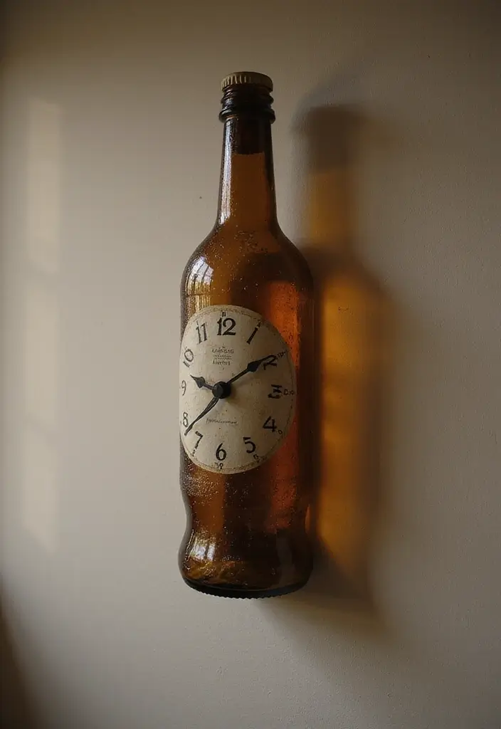 25 Glass Bottle Room Decor Ideas for a Soft Aesthetic Vibe 83 25 Glass Bottle Room Decor Ideas for a Soft Aesthetic Vibe - 21. Vintage Bottle Wall Clock