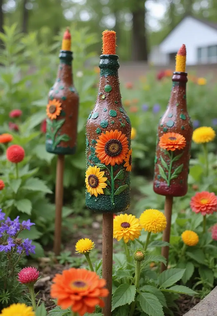 25 Glass Bottle Room Decor Ideas for a Soft Aesthetic Vibe 95 25 Glass Bottle Room Decor Ideas for a Soft Aesthetic Vibe - 25. Repurposed Bottle Garden Stakes