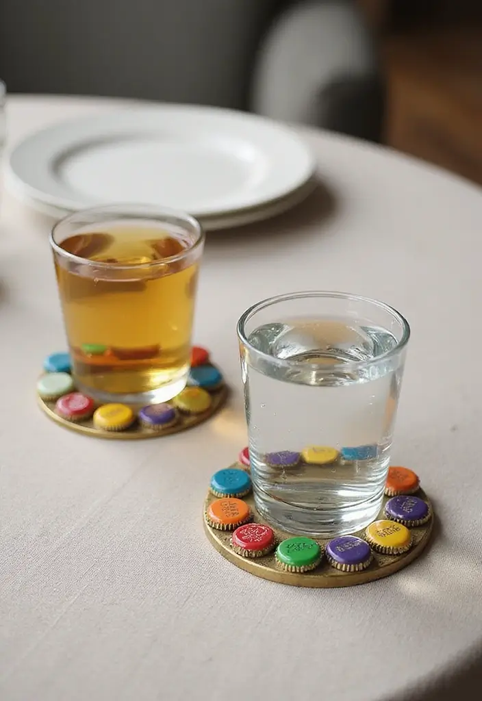 25 Glass Bottle Room Decor Ideas for a Soft Aesthetic Vibe 36 25 Glass Bottle Room Decor Ideas for a Soft Aesthetic Vibe - 6. Bottle Cap Coasters