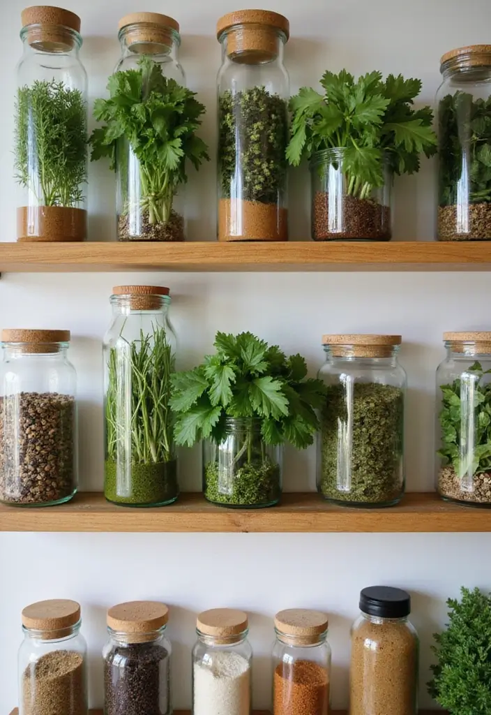 25 Glass Bottle Room Decor Ideas for a Soft Aesthetic Vibe 45 25 Glass Bottle Room Decor Ideas for a Soft Aesthetic Vibe - 9. Herb Bottles for the Kitchen