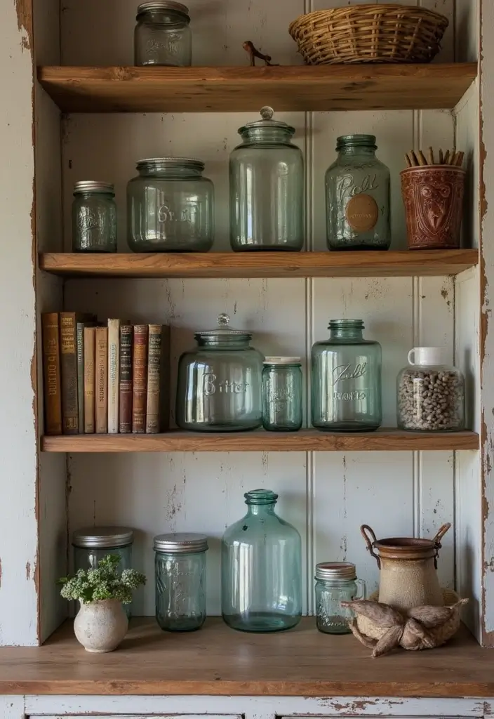 25 Glass Butter Churn Decor Ideas for a Rustic Country Touch 2 25 Glass Butter Churn Decor Ideas for a Rustic Country Touch - 2. Decorative Shelf Display
