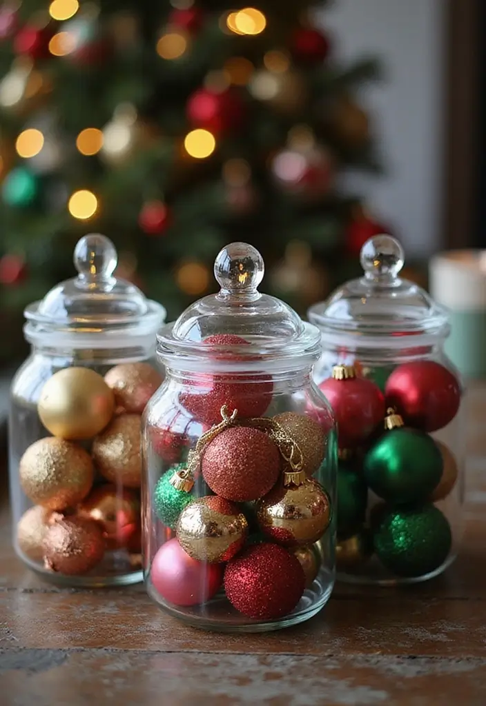 25 Glass Canister Christmas Decor Ideas for Holiday Cheer 1 25 Glass Canister Christmas Decor Ideas for Holiday Cheer - 1. Festive Ornament Displays