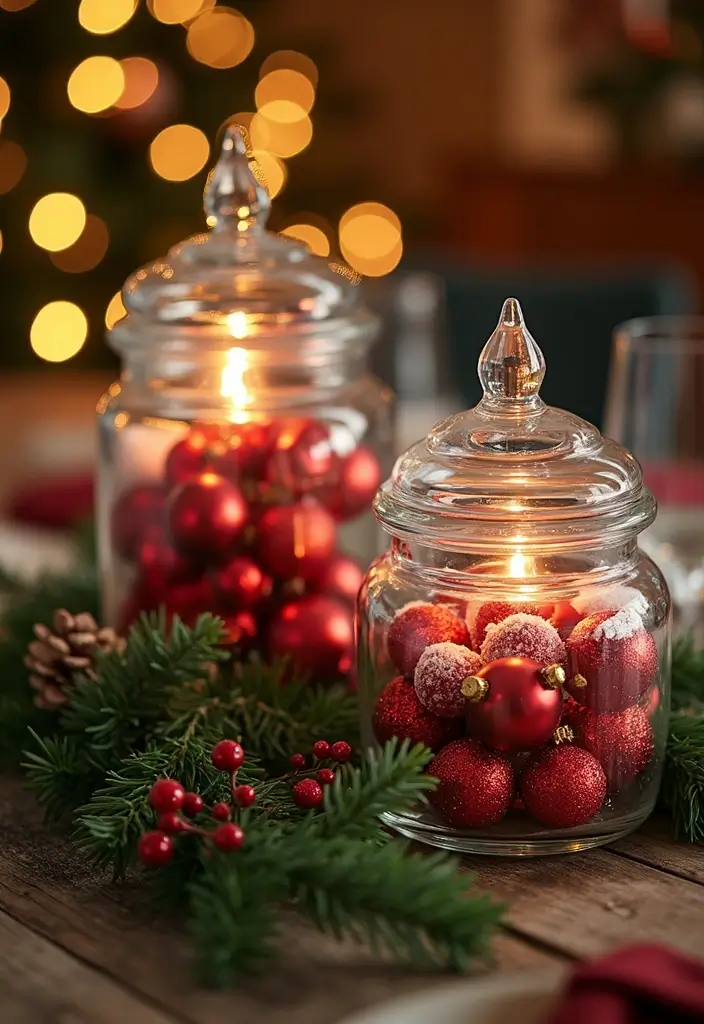 25 Glass Canister Christmas Decor Ideas for Holiday Cheer 28 25 Glass Canister Christmas Decor Ideas for Holiday Cheer - 10. Holiday Table Centerpieces