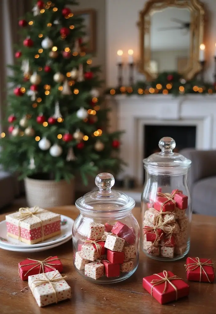 25 Glass Canister Christmas Decor Ideas for Holiday Cheer 36 25 Glass Canister Christmas Decor Ideas for Holiday Cheer - 12. Mini Gift Displays